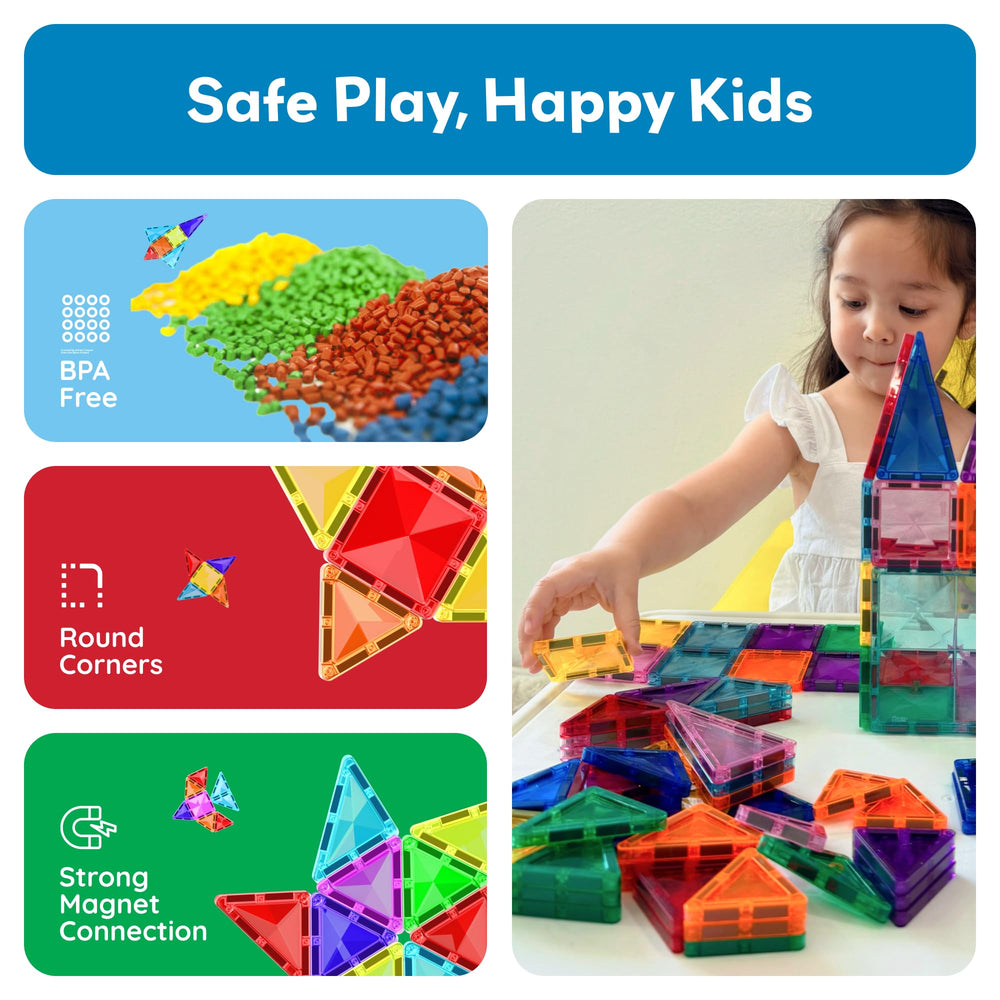 PicassoTiles BPA-free and non-toxic design supports safe toddler exploration.