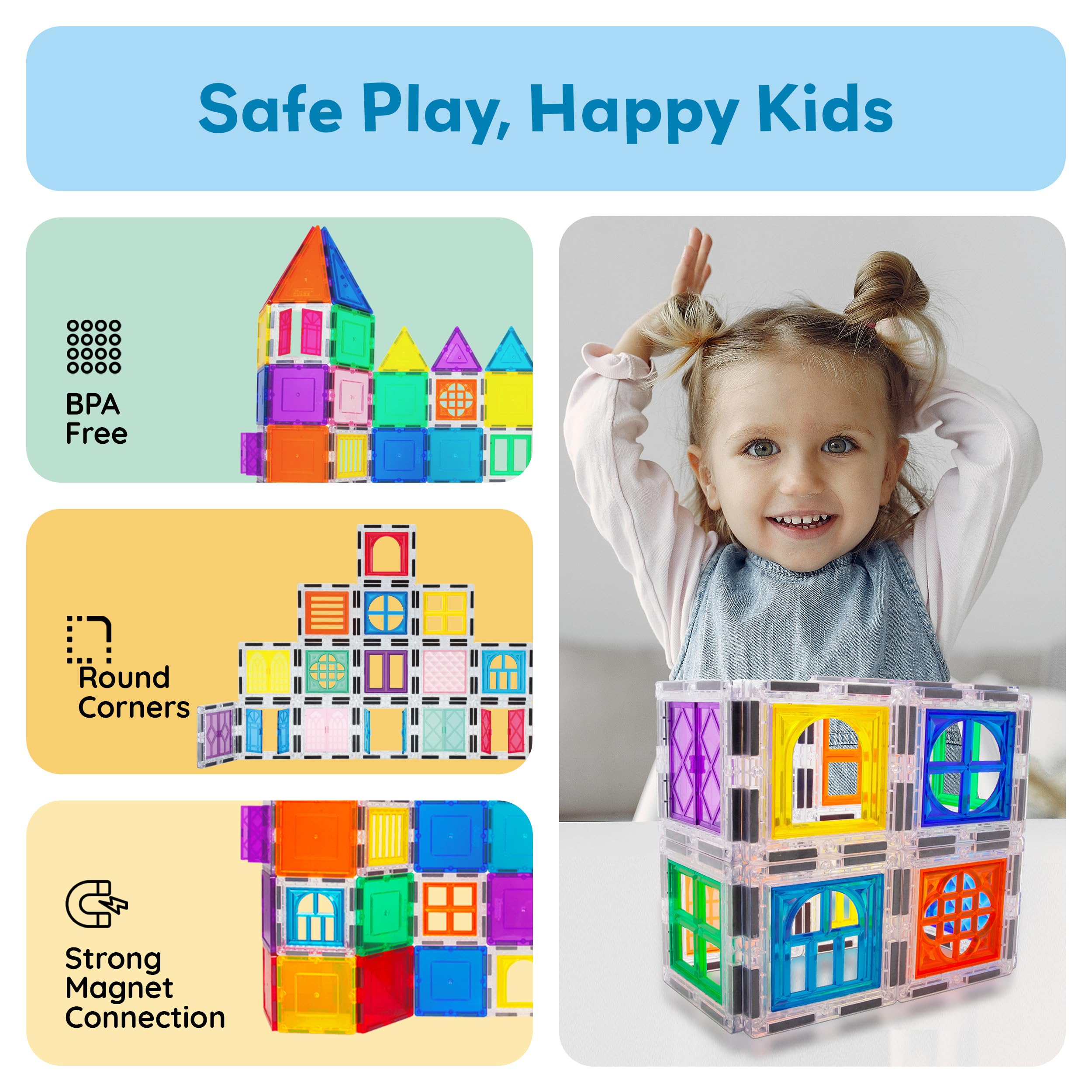 PicassoTiles multidirectional magnets allow building in any orientation.