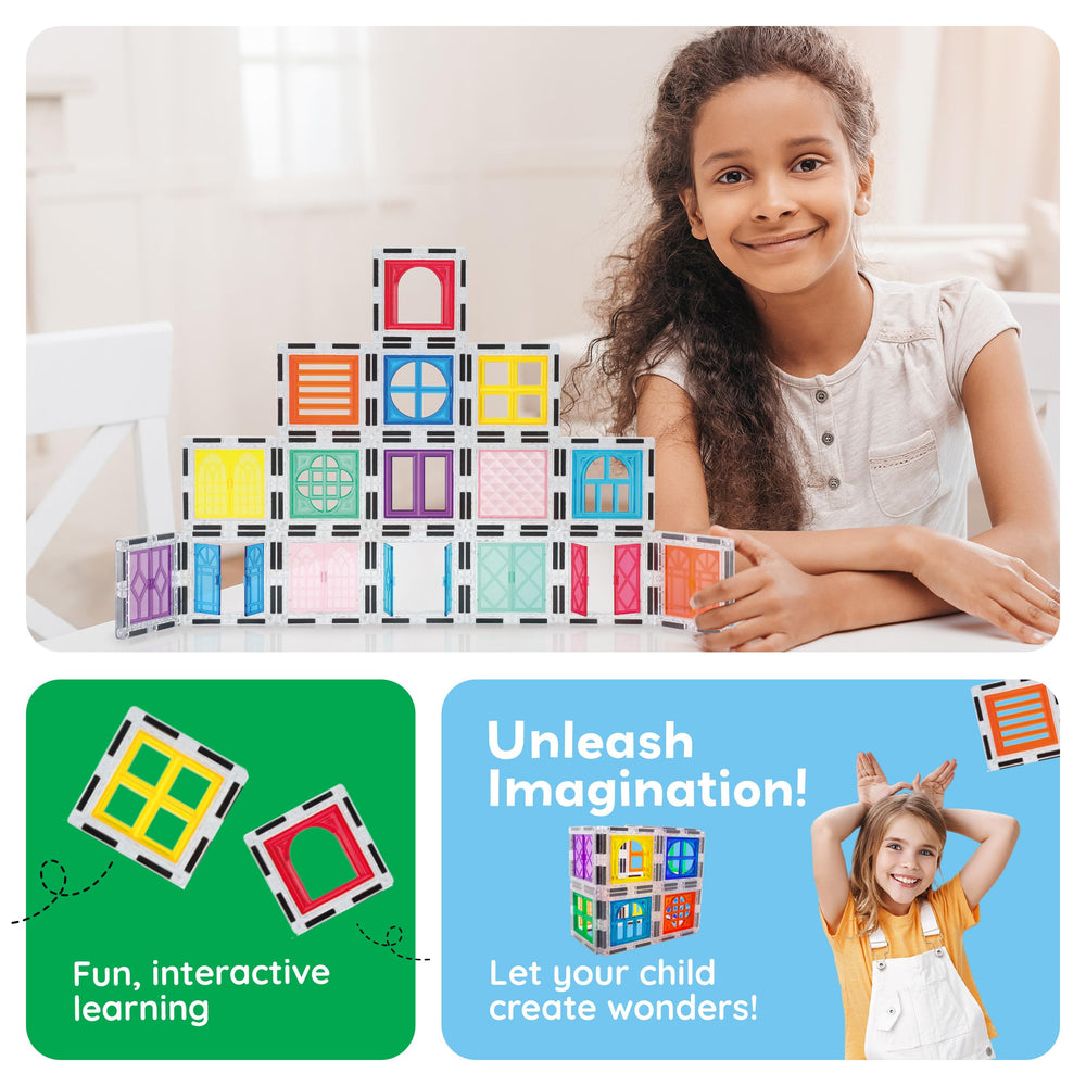 PicassoTiles clip-on system promotes open-ended play and quick setup.