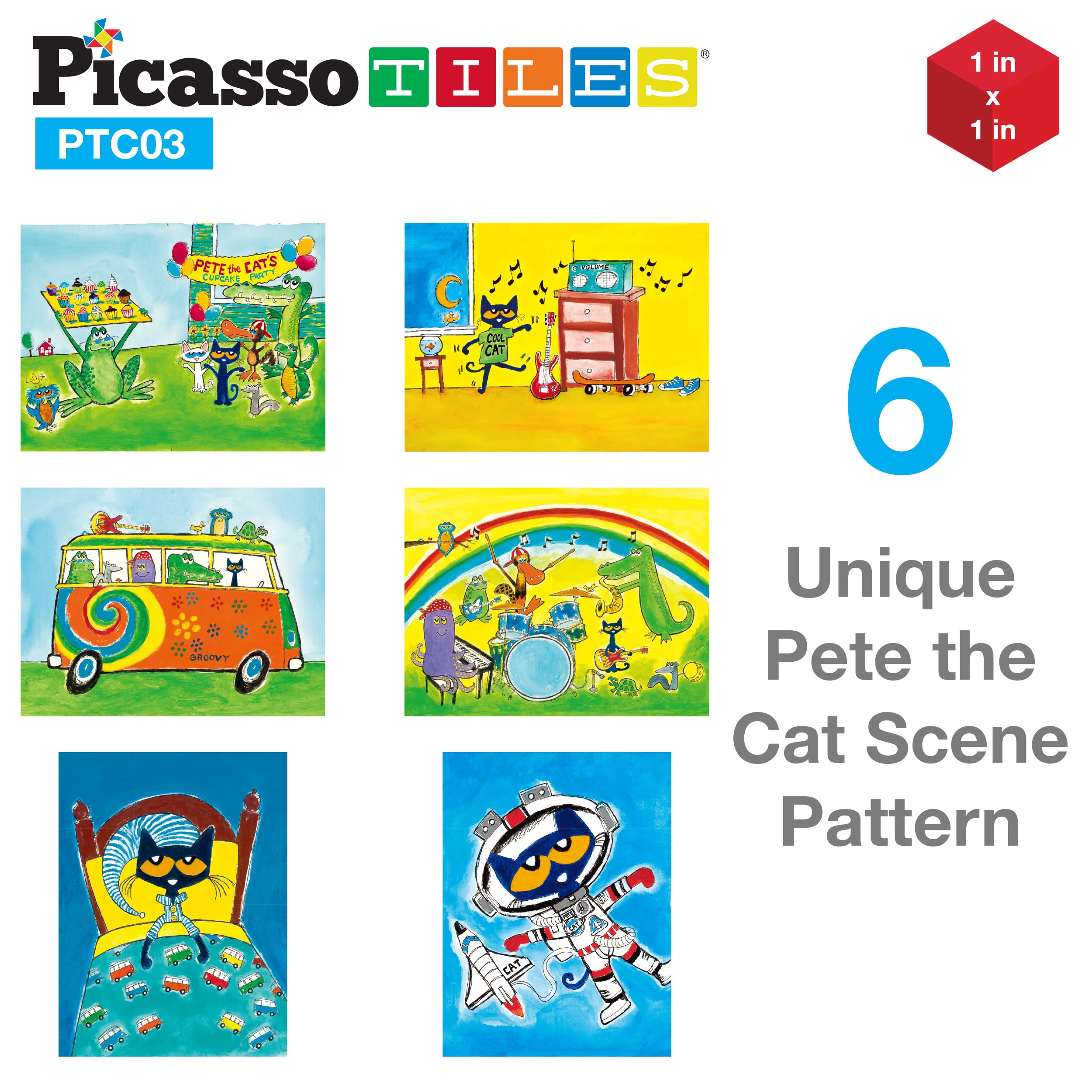 Colorful Pete cat scenes support visual recognition and color matching