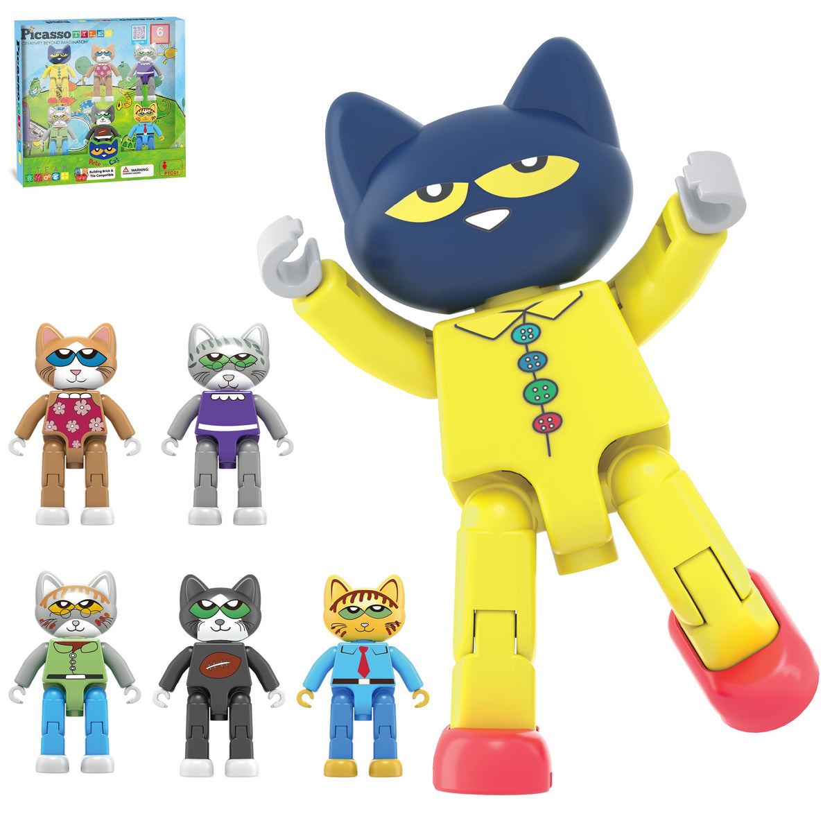 PicassoTiles Pete the Cat magnetic figures 6pc set enhance imaginative storytelling and playtime.