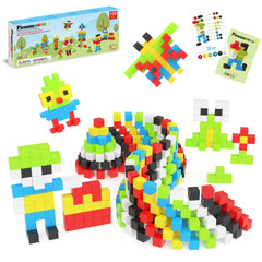 PicassoTiles pixel magnetic cubes closeup highlighting vibrant colors for tactile building.