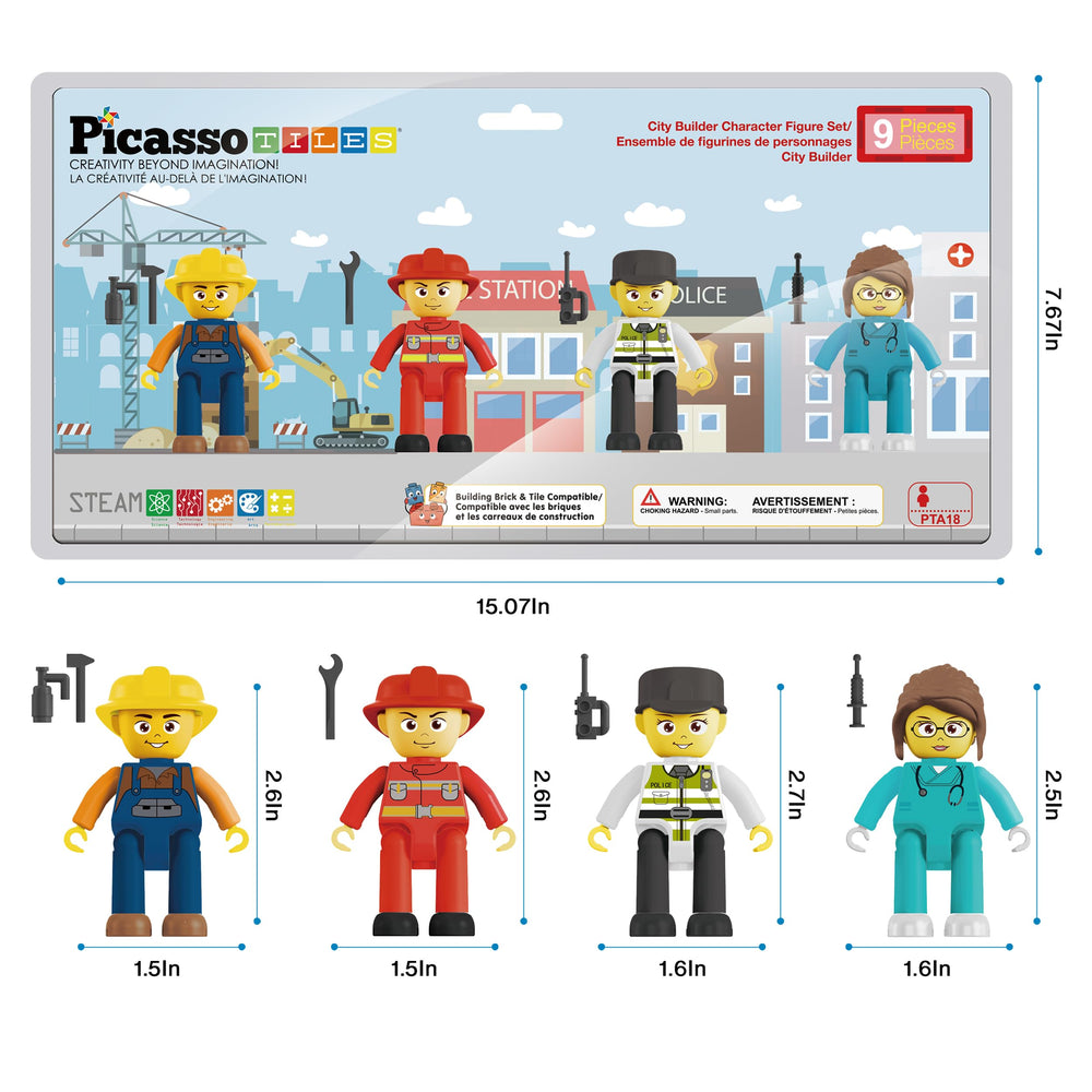 PicassoTiles police officer figure encourages social storytelling and city safety scenes.