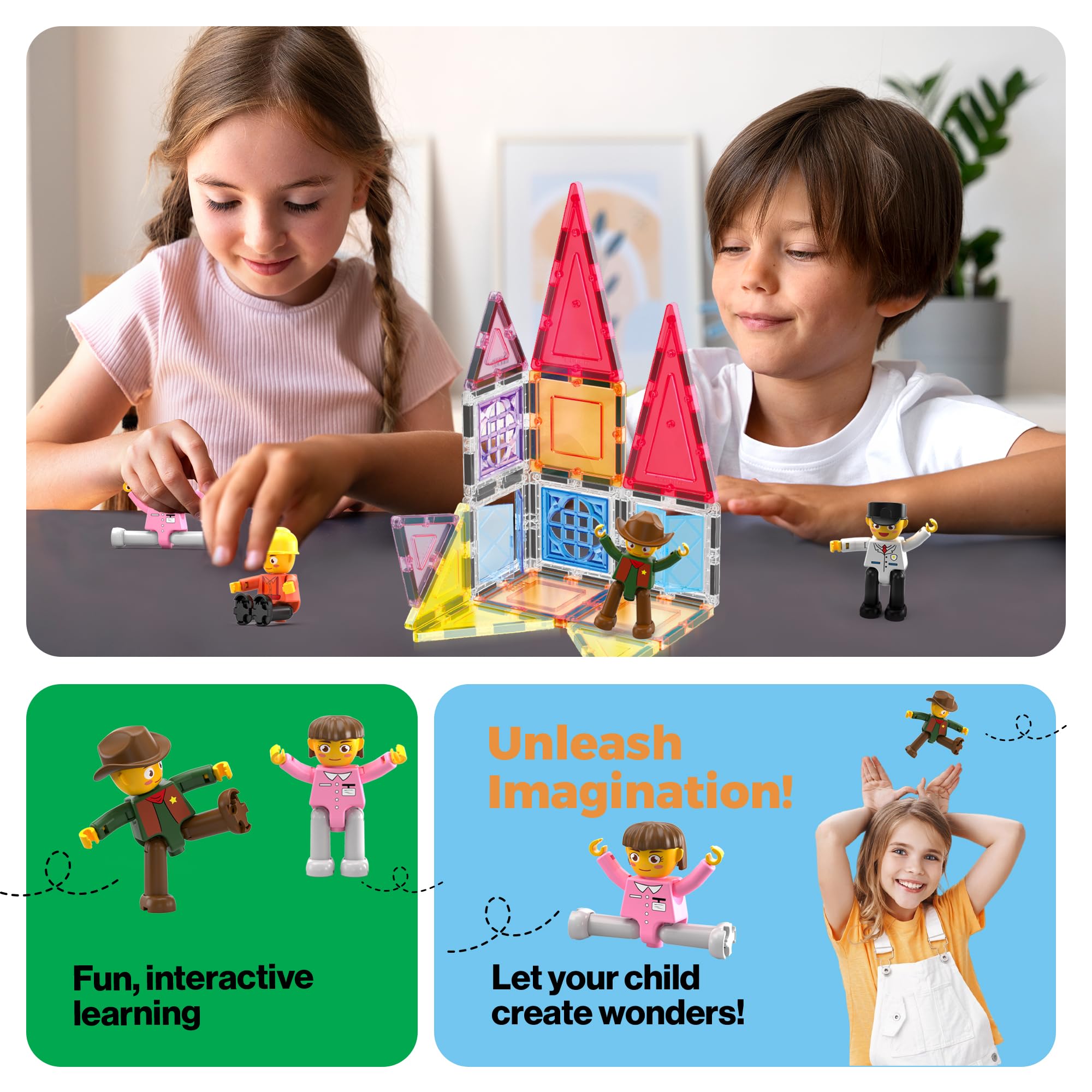 PicassoTiles PTA02 addon pack expands magnetic figures for bigger, creative builds.