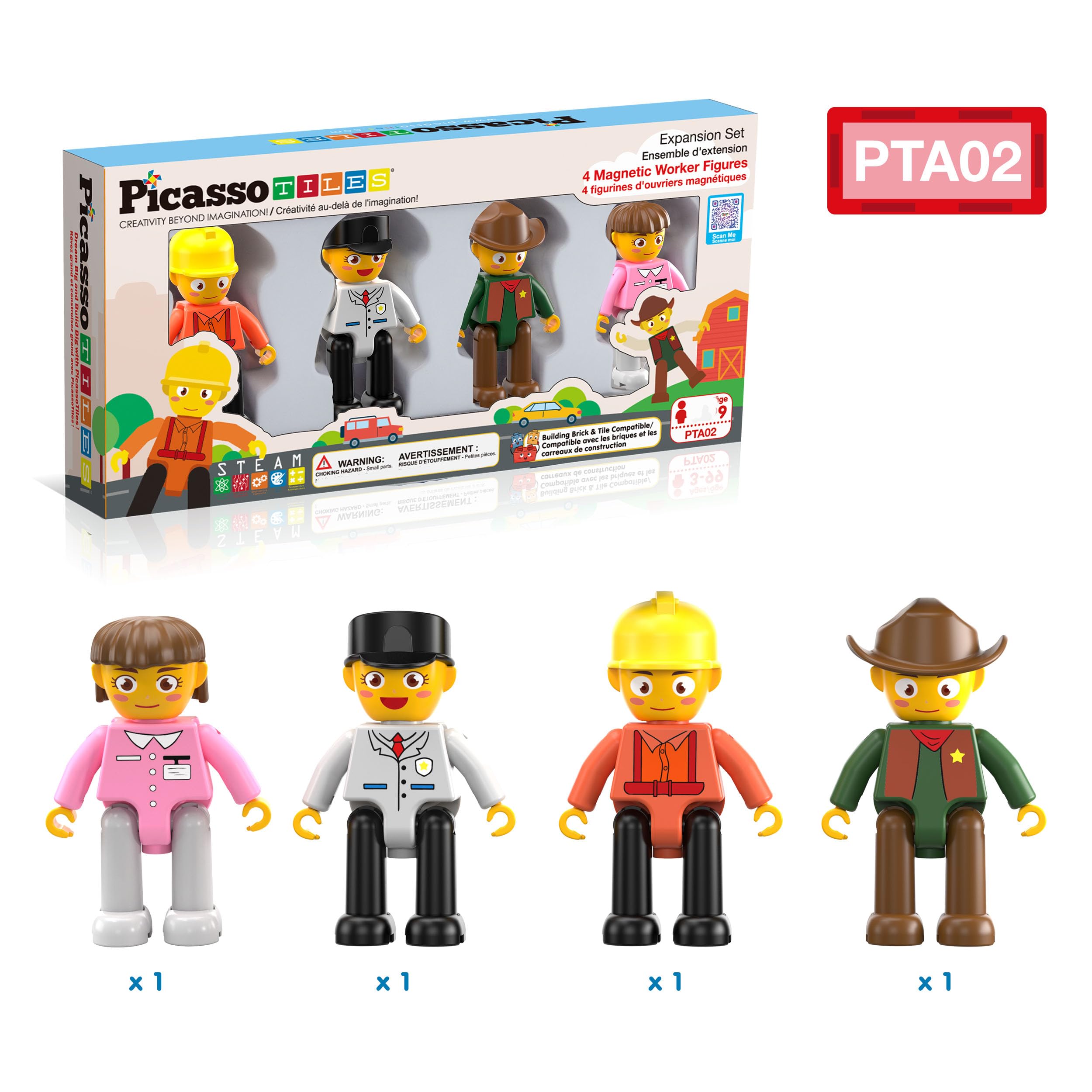 PicassoTiles cowboy figure encourages storytelling and fine motor skills during builds.
