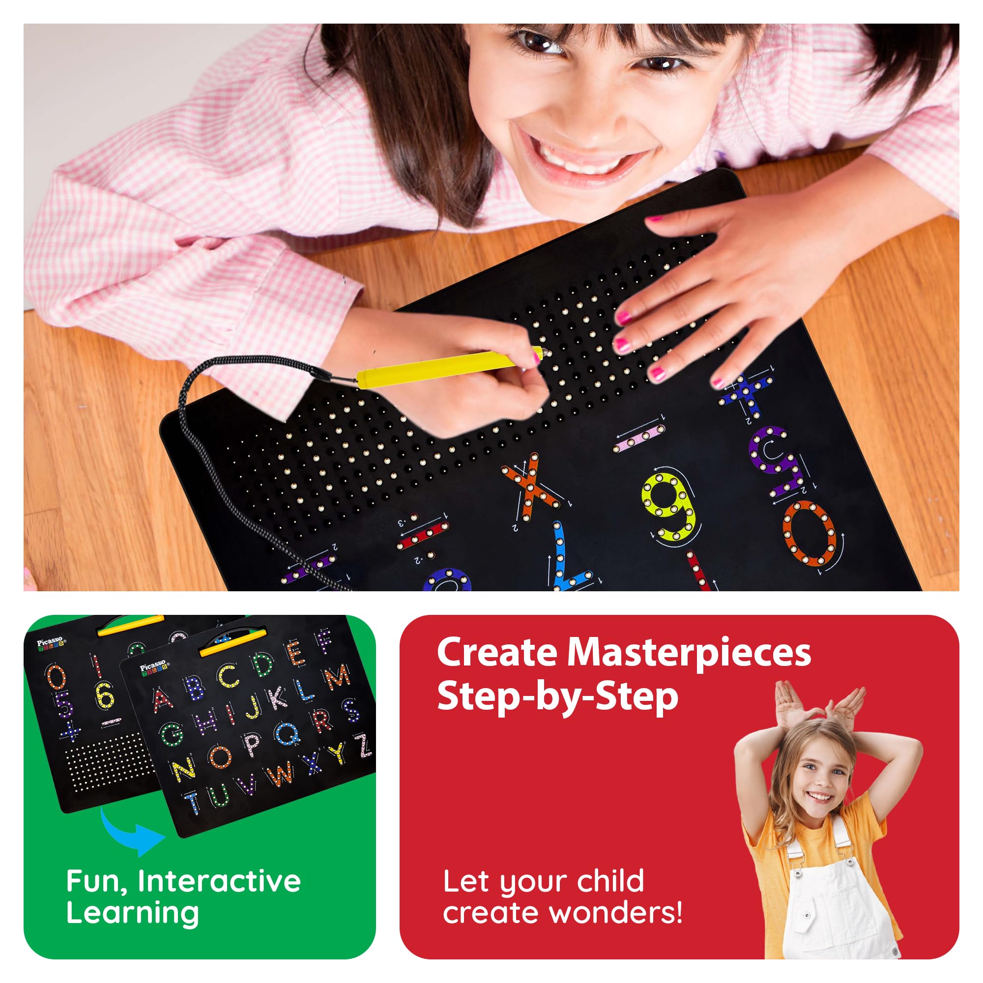 PicassoTiles PTB02-BLK magnetic bead surface for mess-free fun.
