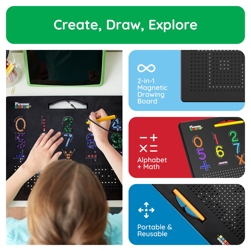 PicassoTiles PTB02-BLK numbers side supports early counting skills.