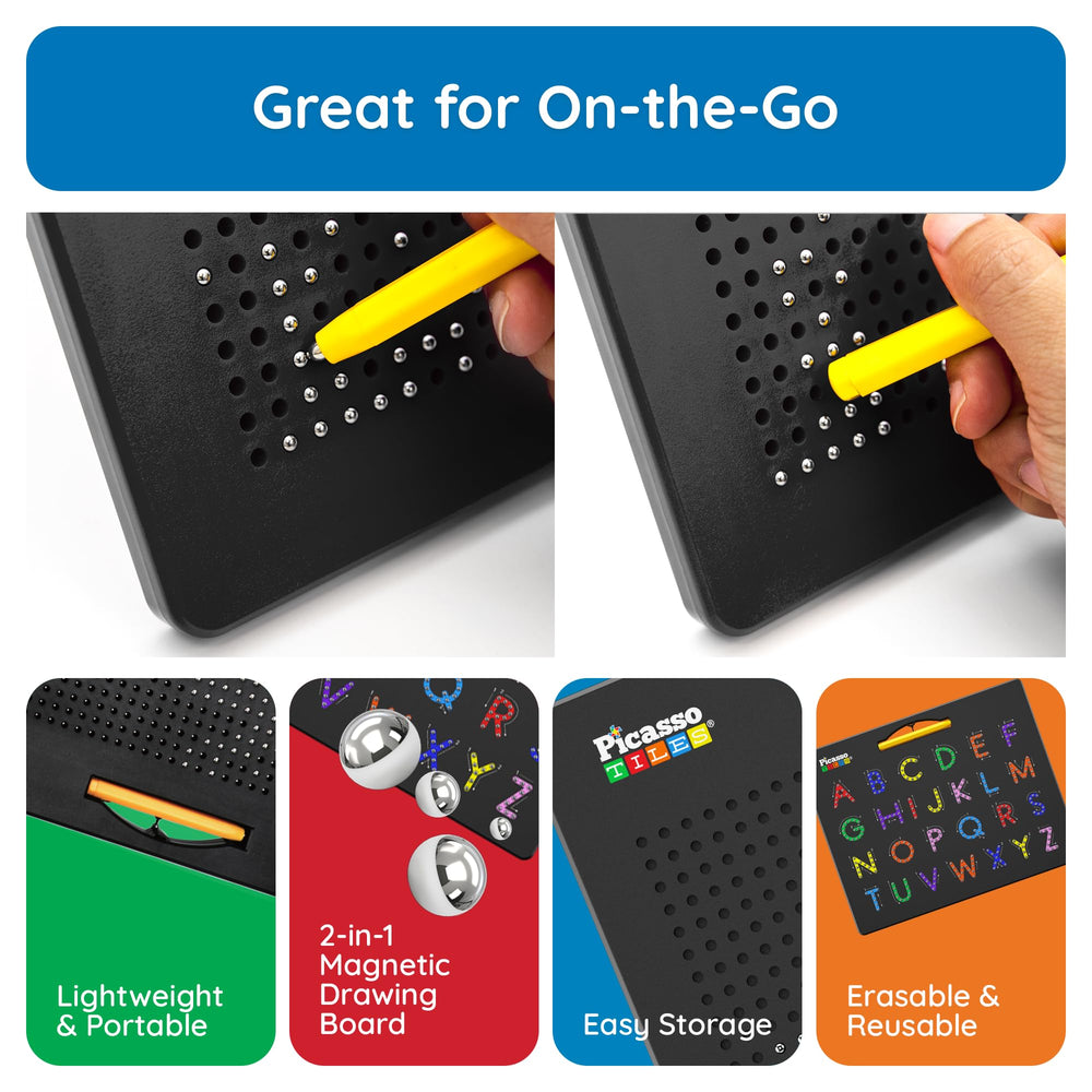 PicassoTiles PTB02-BLK travel-compact design for learning on the go.