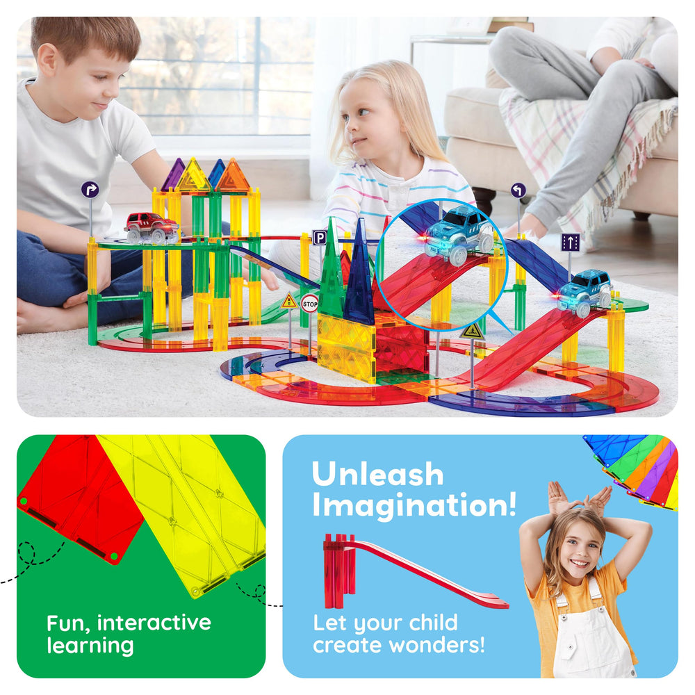 PicassoTiles race track layout illustrating open-ended play and engineering curiosity.