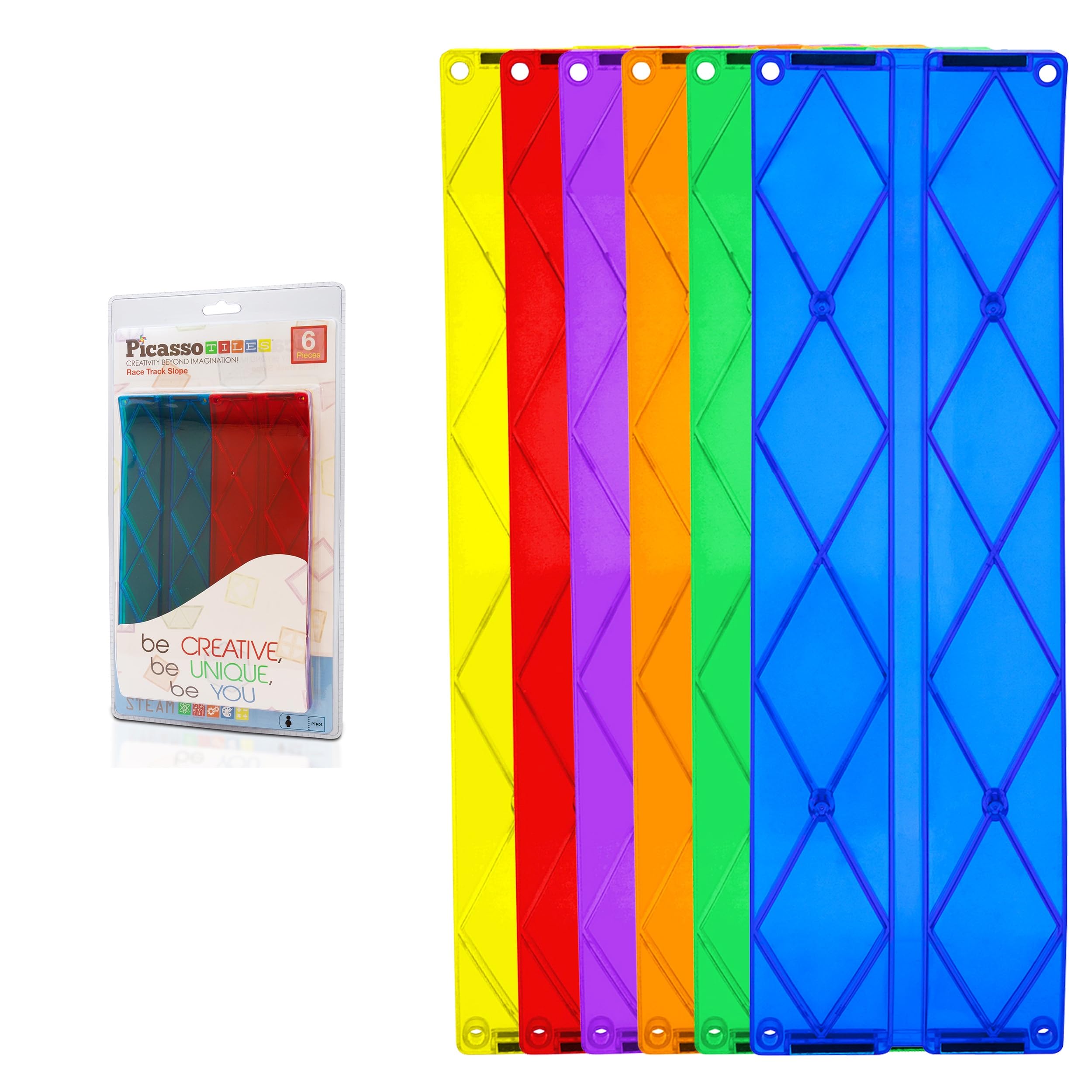 PicassoTiles race track ramps 6-piece set enabling imaginative builds and STEM play.