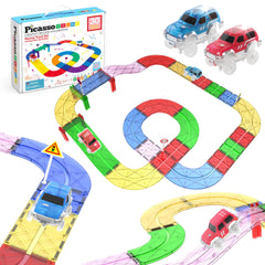 PicassoTiles race track set for inventive building and multi layer layouts