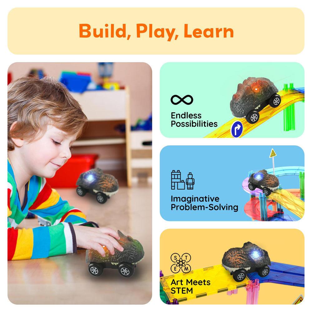 PicassoTiles race track signs—city-style signs enhance pretend play and traffic awareness.