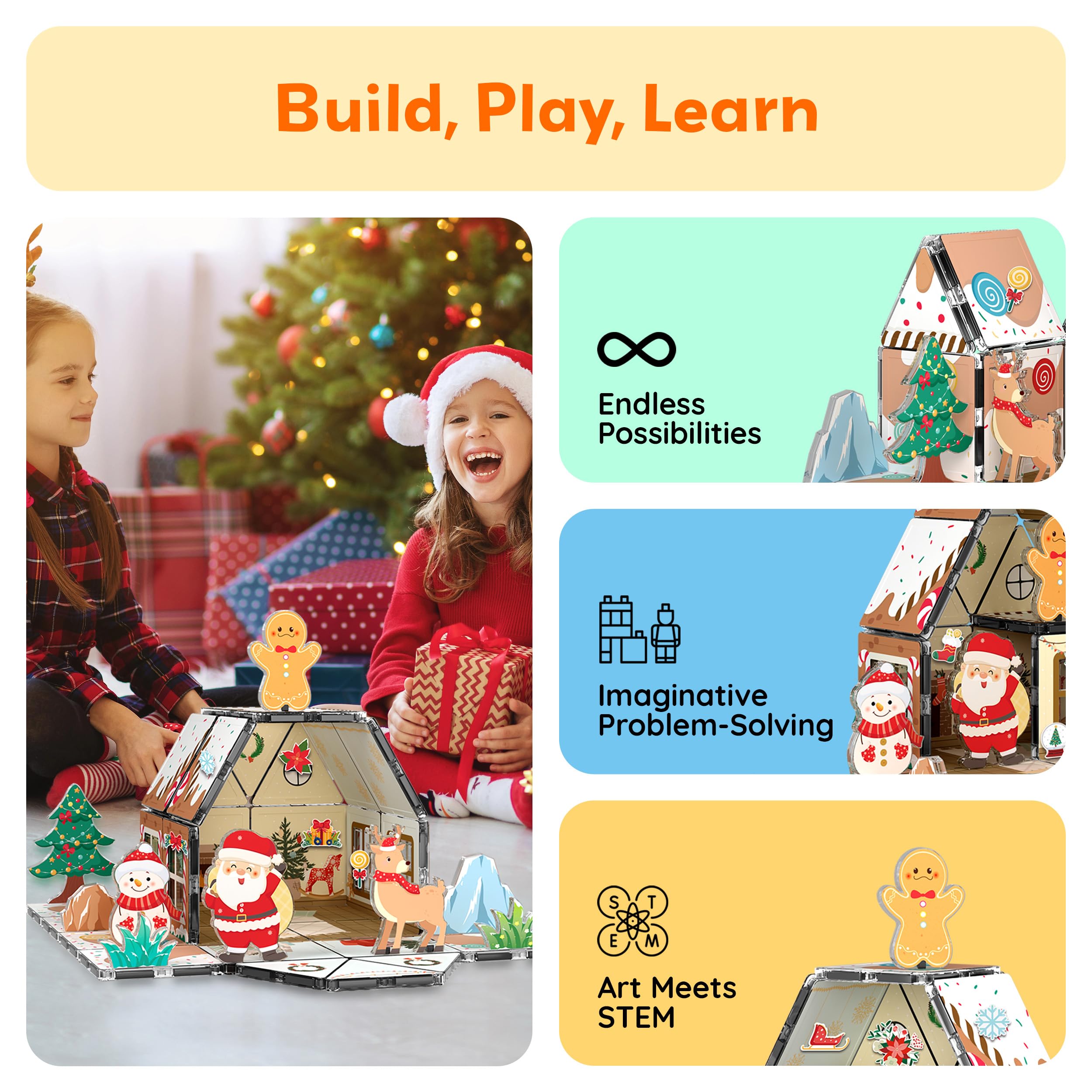 PicassoTiles reindeer figure adds holiday scene construction and storytelling