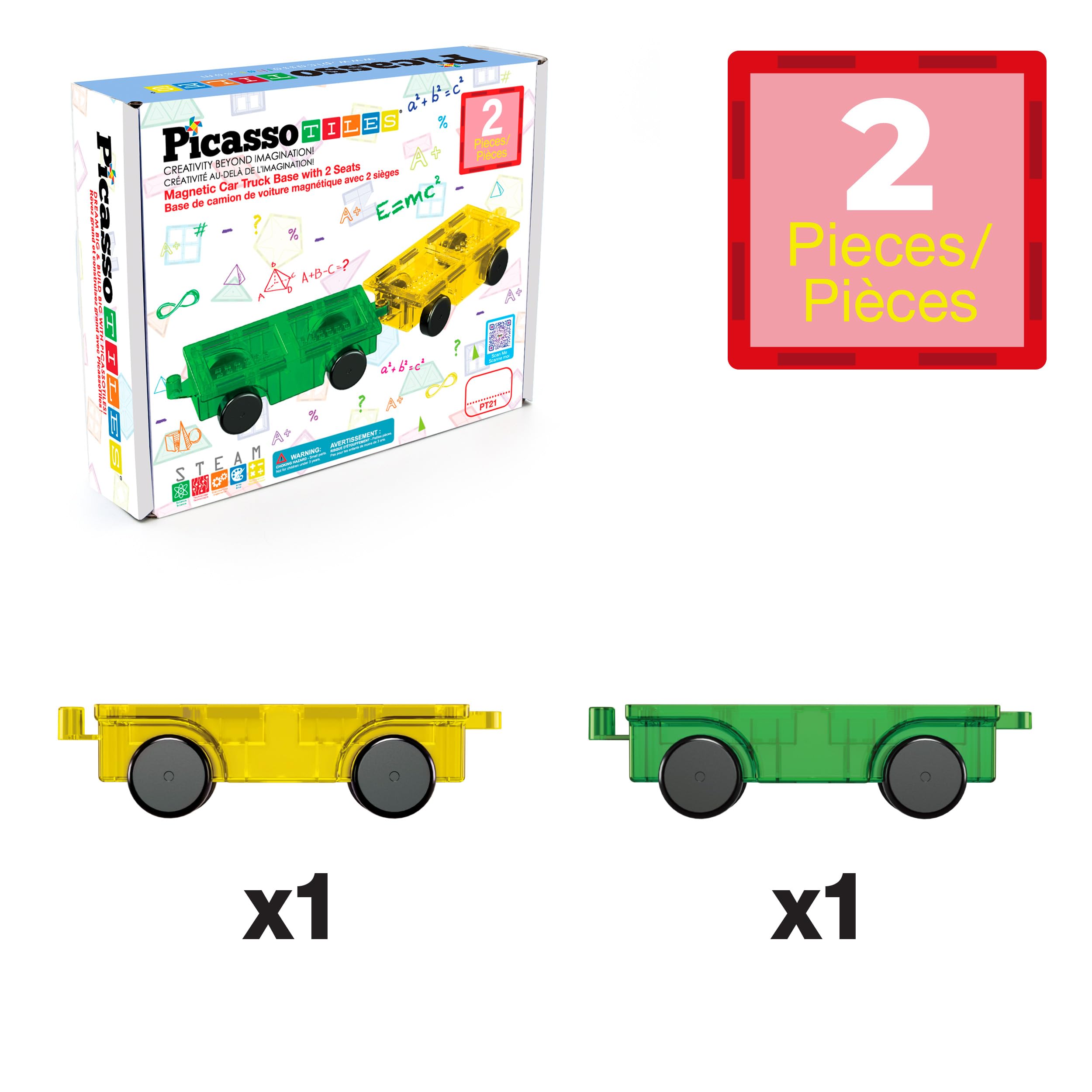 PicassoTiles reinforced trailer hook connection enables sturdy car links or train conversions.