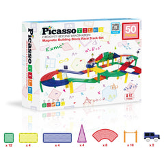 PicassoTiles road signs enrich a realistic race environment.