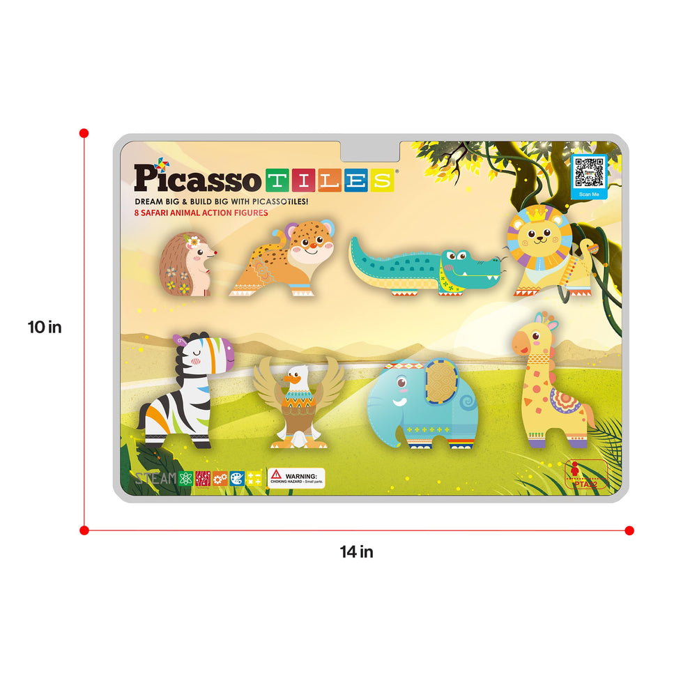 PicassoTiles safari action figures pack featuring eight animals for STEAM learning