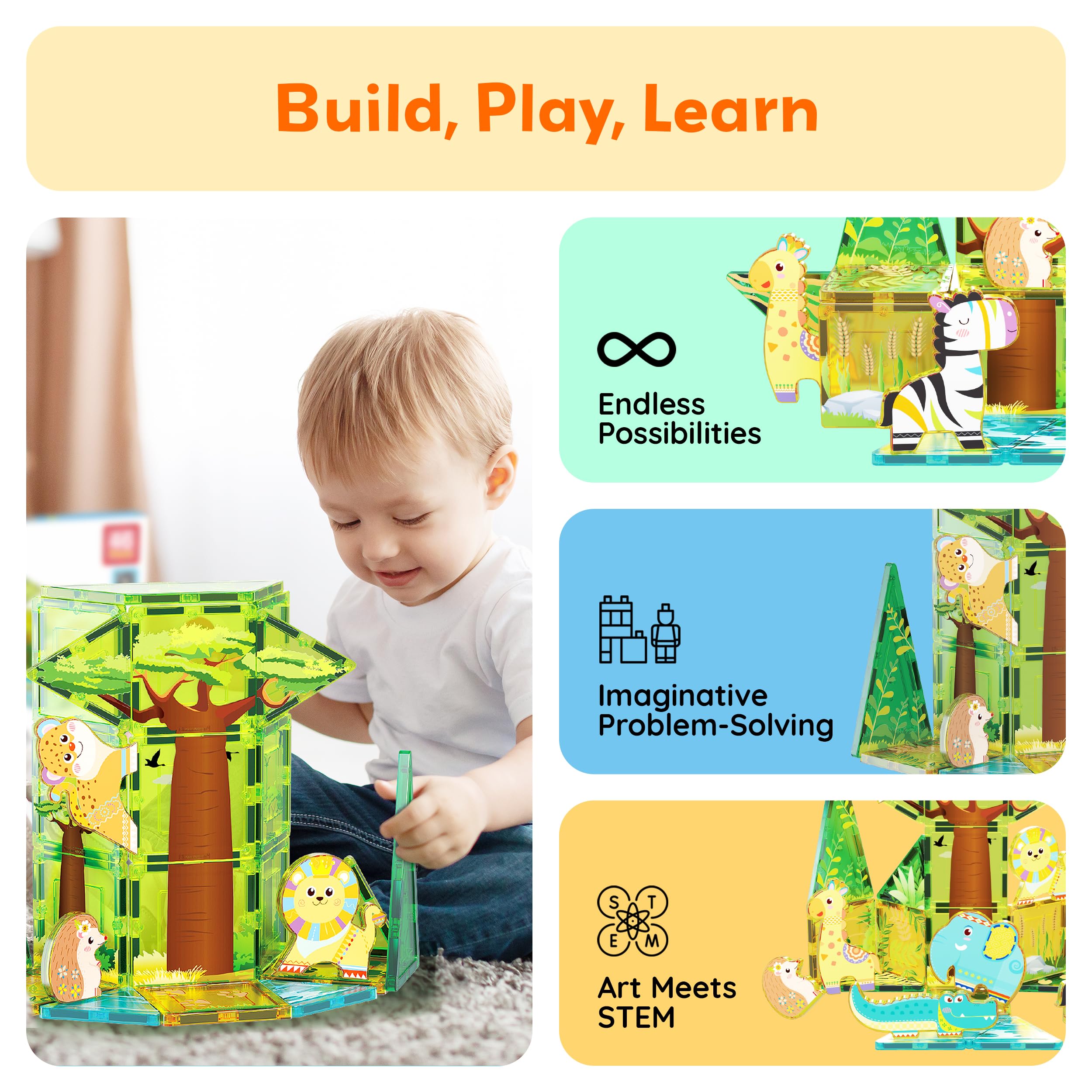 PicassoTiles safari zebra magnet figure promoting color and shape recognition during play