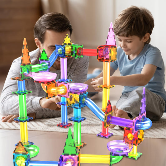 PicassoTiles slide and tube assembly demonstrates modular construction for open-ended exploration.