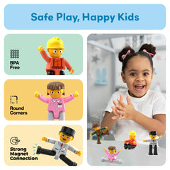 PicassoTiles stackable tiles playboard enhances construction play and problem solving.
