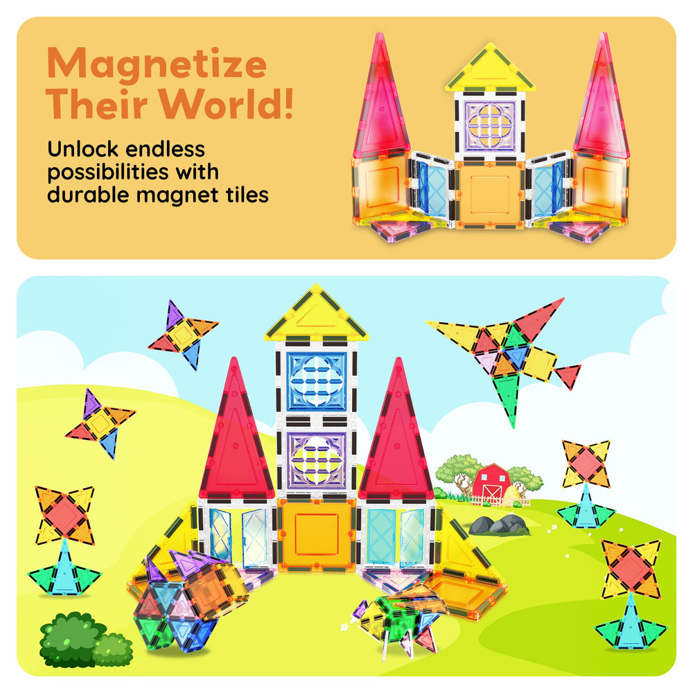 PicassoTiles STEM-learning tiles support early color, shape recognition and reasoning.