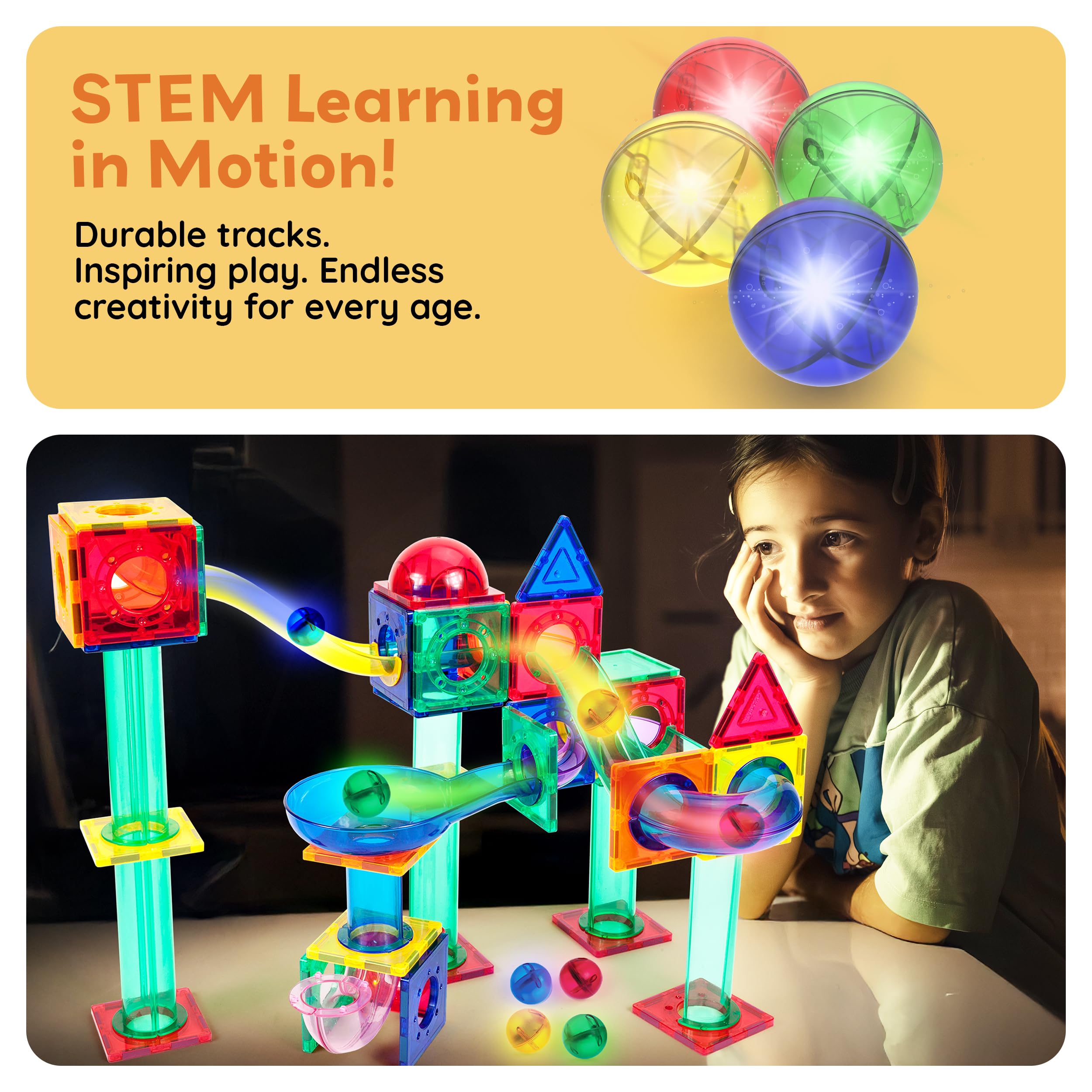 PicassoTiles STEM toy marbles support early color and geometry exploration during group activities.