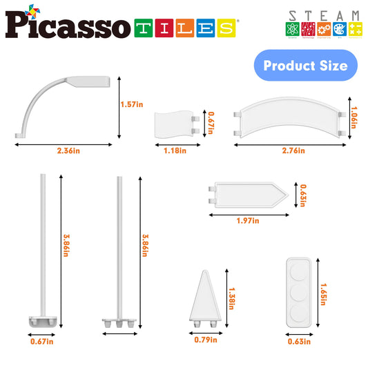 PicassoTiles sticker set for track adds colorful lane markers and signs.