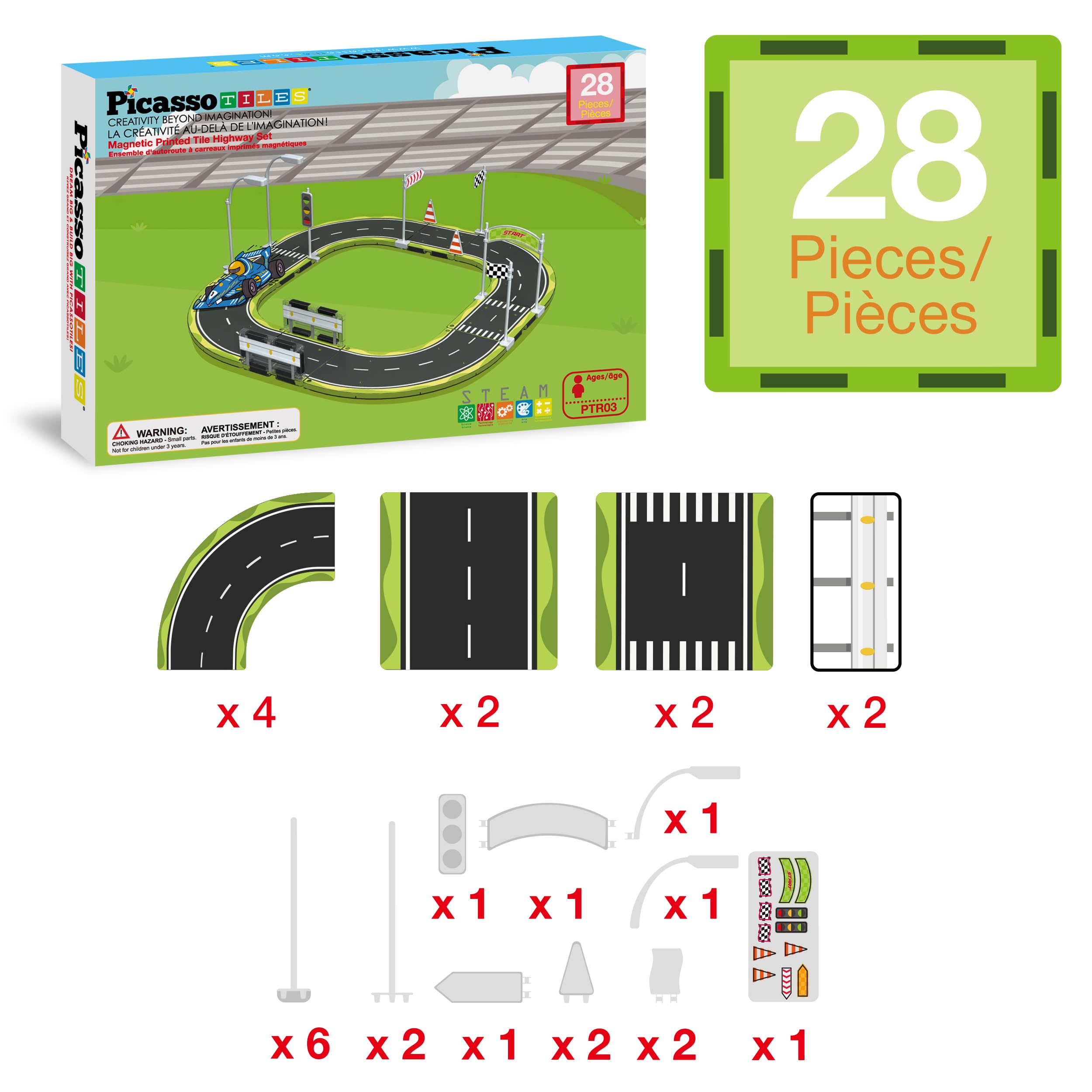 PicassoTiles street sign accessory kit adds authentic detail with stickers for dynamic setups.