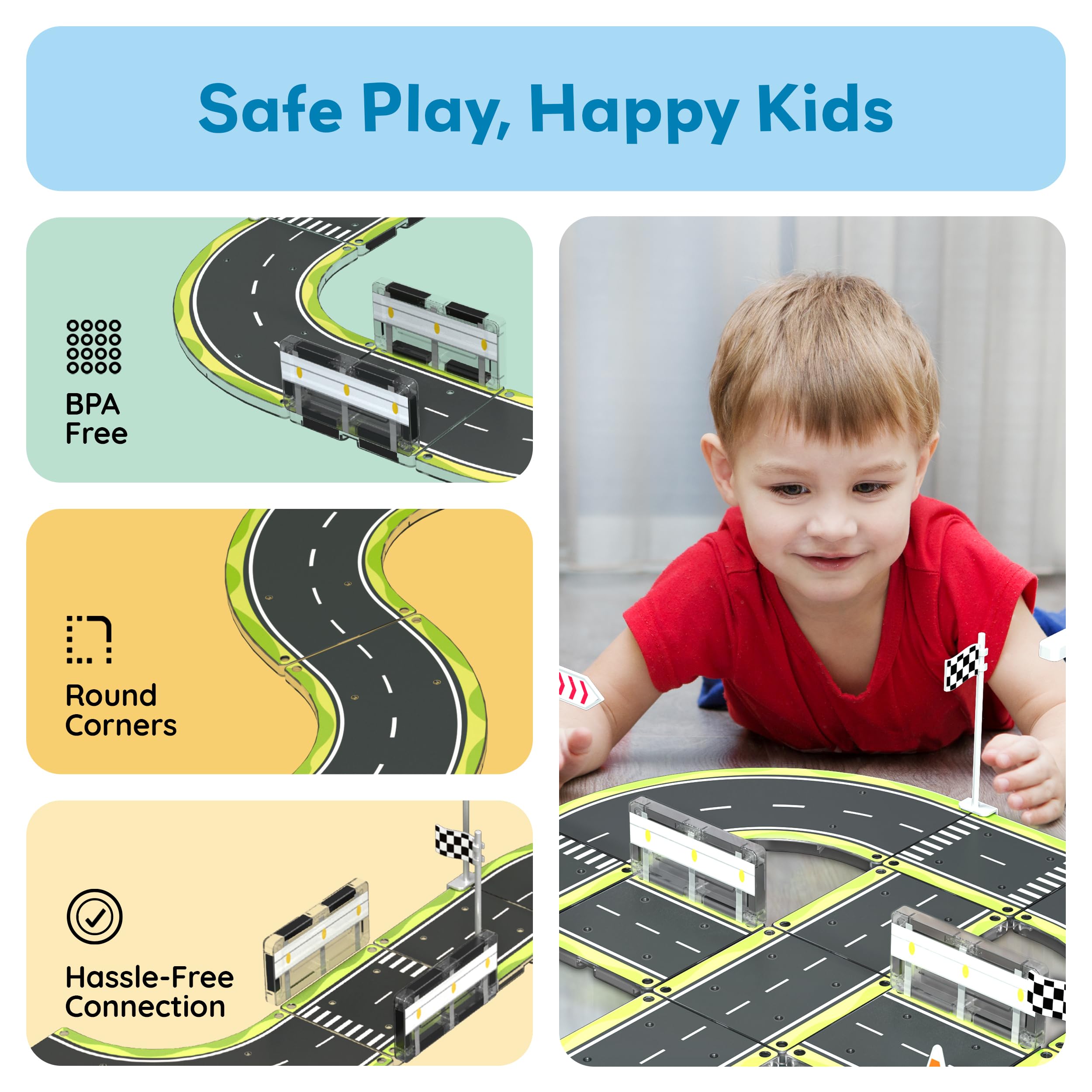 PicassoTiles street-sign sticker kit lets kids customize streets with realistic labels.