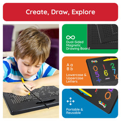 PicassoTiles stylus pen in hand enables guided stroke practice without ink spills.