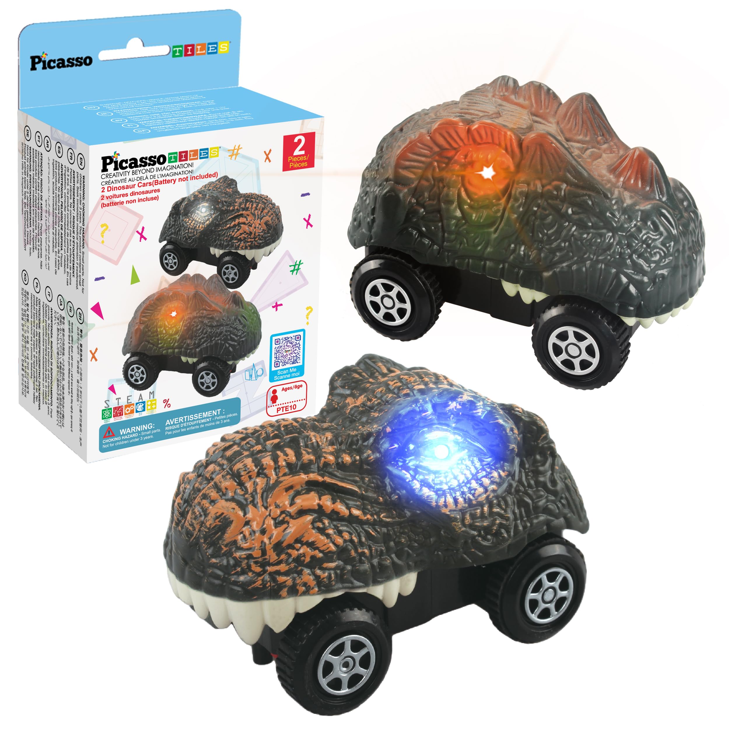 PicassoTiles Swift race track trucks—two detailed vehicles for imaginative racing and fine motor practice.