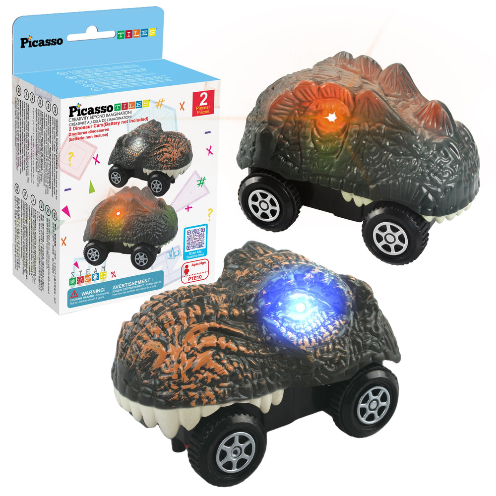PicassoTiles Swift race track trucks—two detailed vehicles for imaginative racing and fine motor practice.
