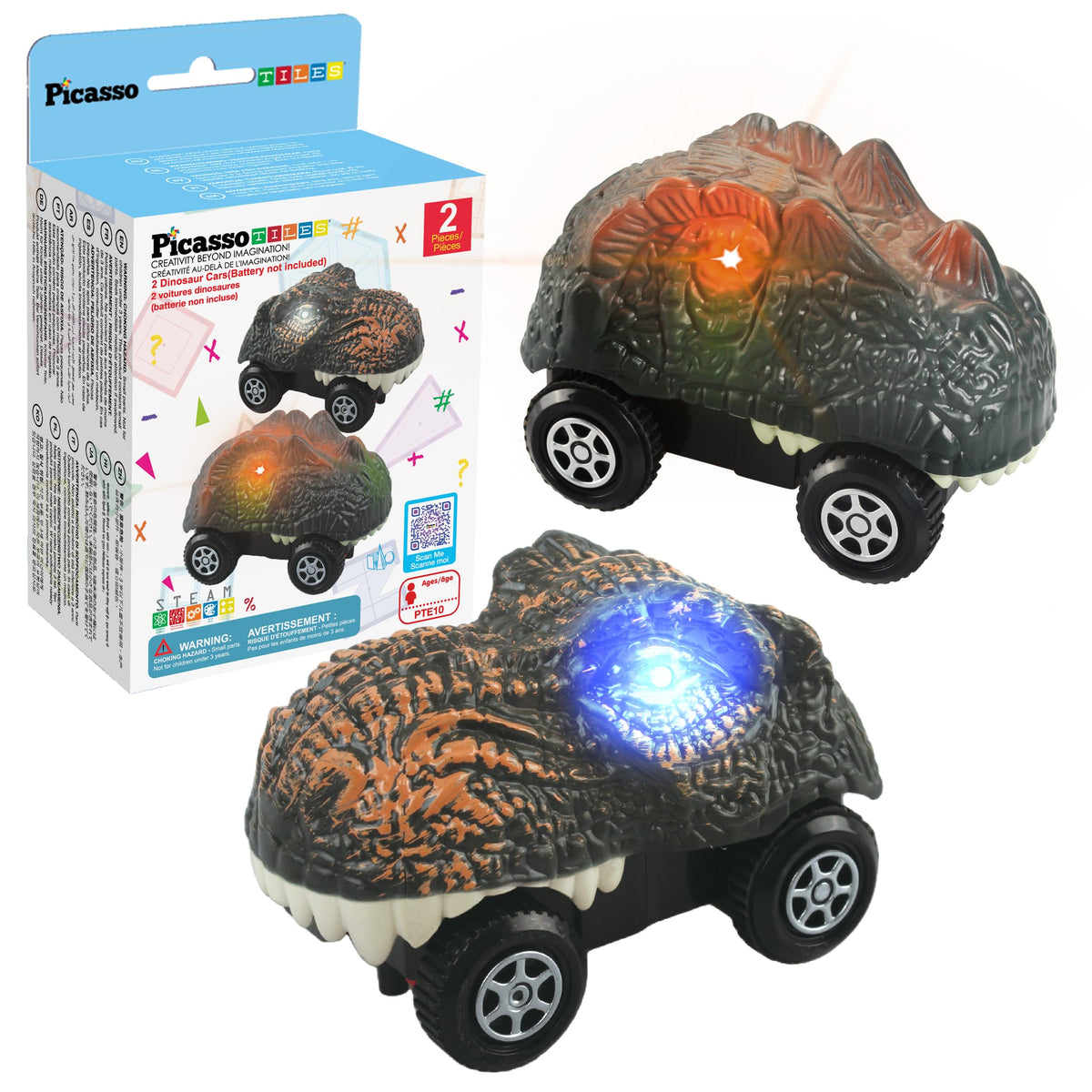 PicassoTiles Swift race track trucks—two detailed vehicles for imaginative racing and fine motor practice.