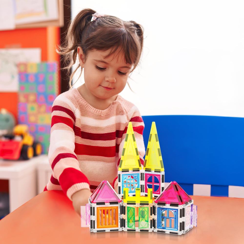 PicassoTiles swinging arms enable dynamic motion during building play.