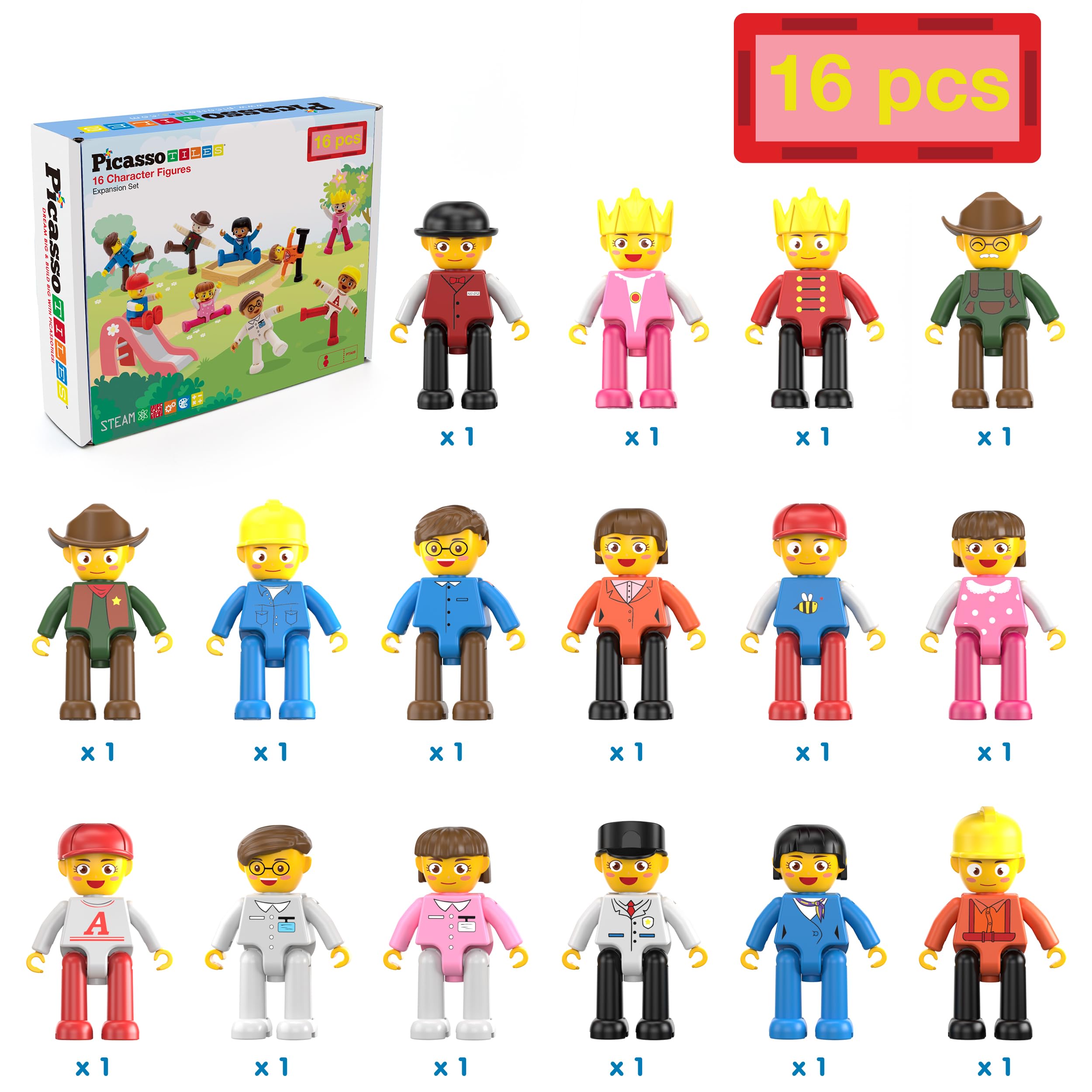 PicassoTiles toddler-friendly figures promote collaborative play and vocabulary growth.