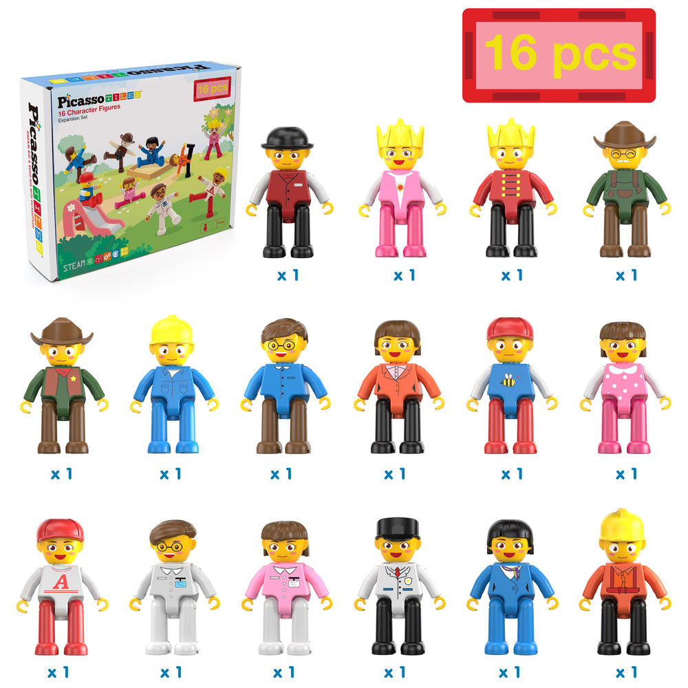 PicassoTiles toddler-friendly figures promote collaborative play and vocabulary growth.