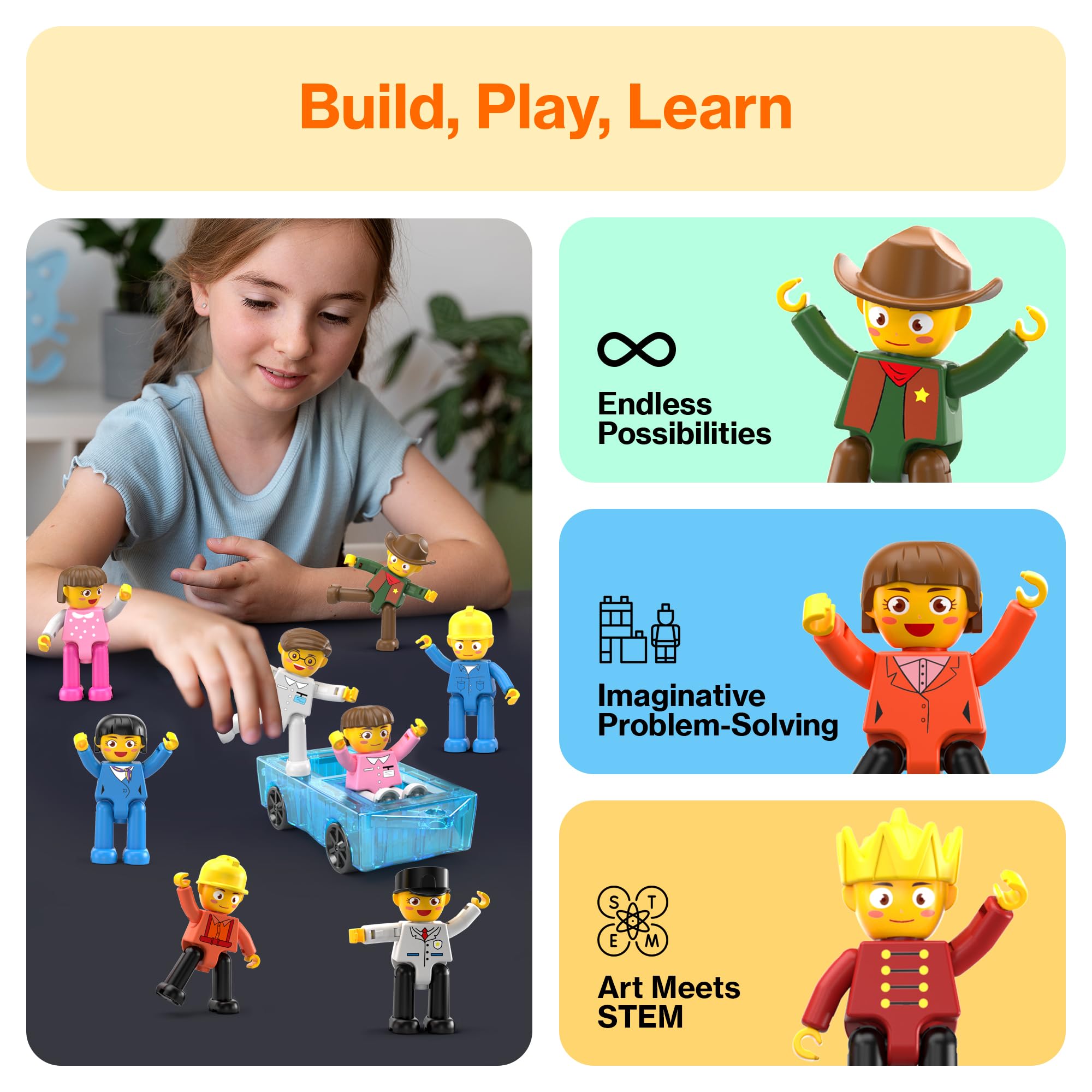 PicassoTiles toddler figures with embedded magnets stay securely in place.