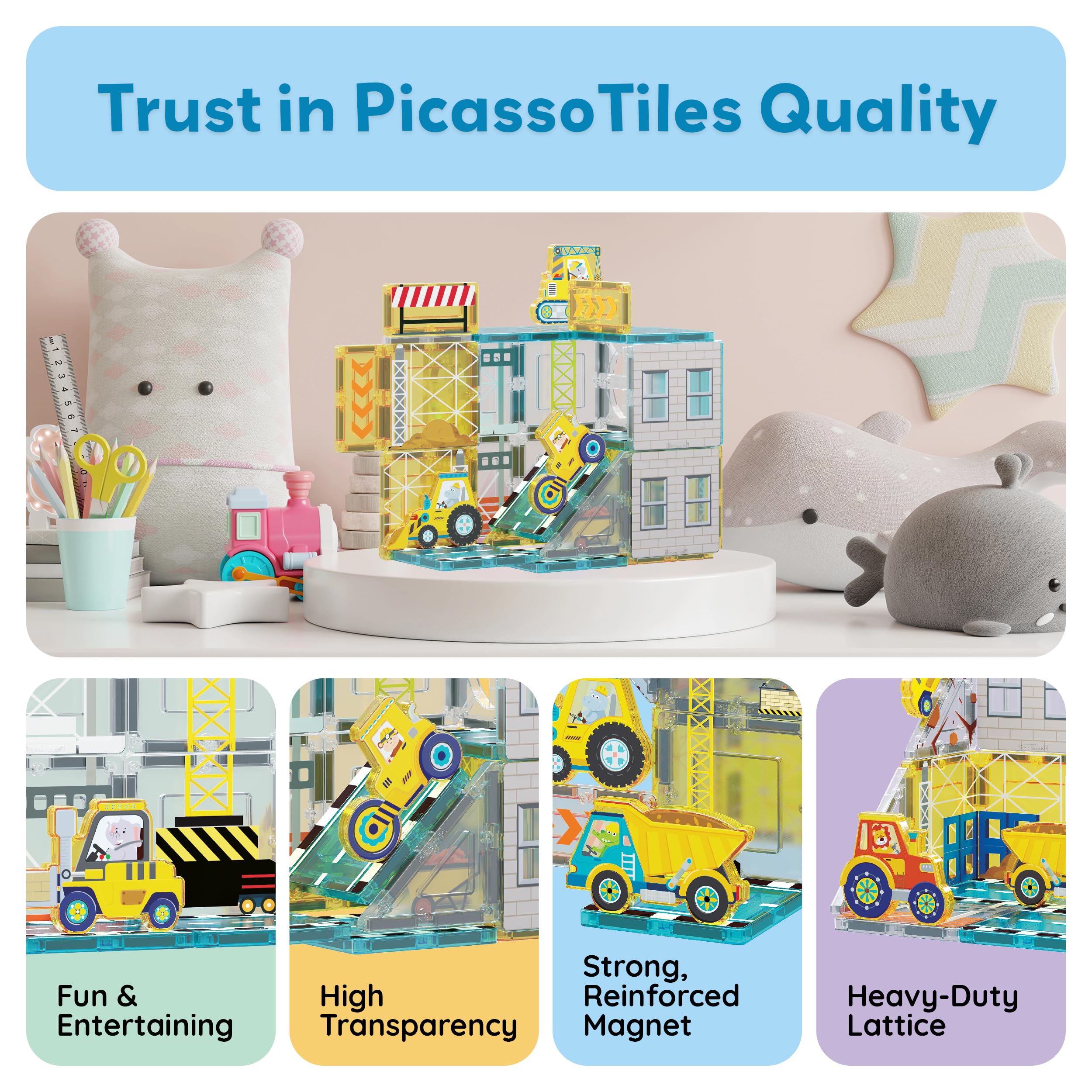 PicassoTiles tractor inviting open-ended layouts and collaborative play