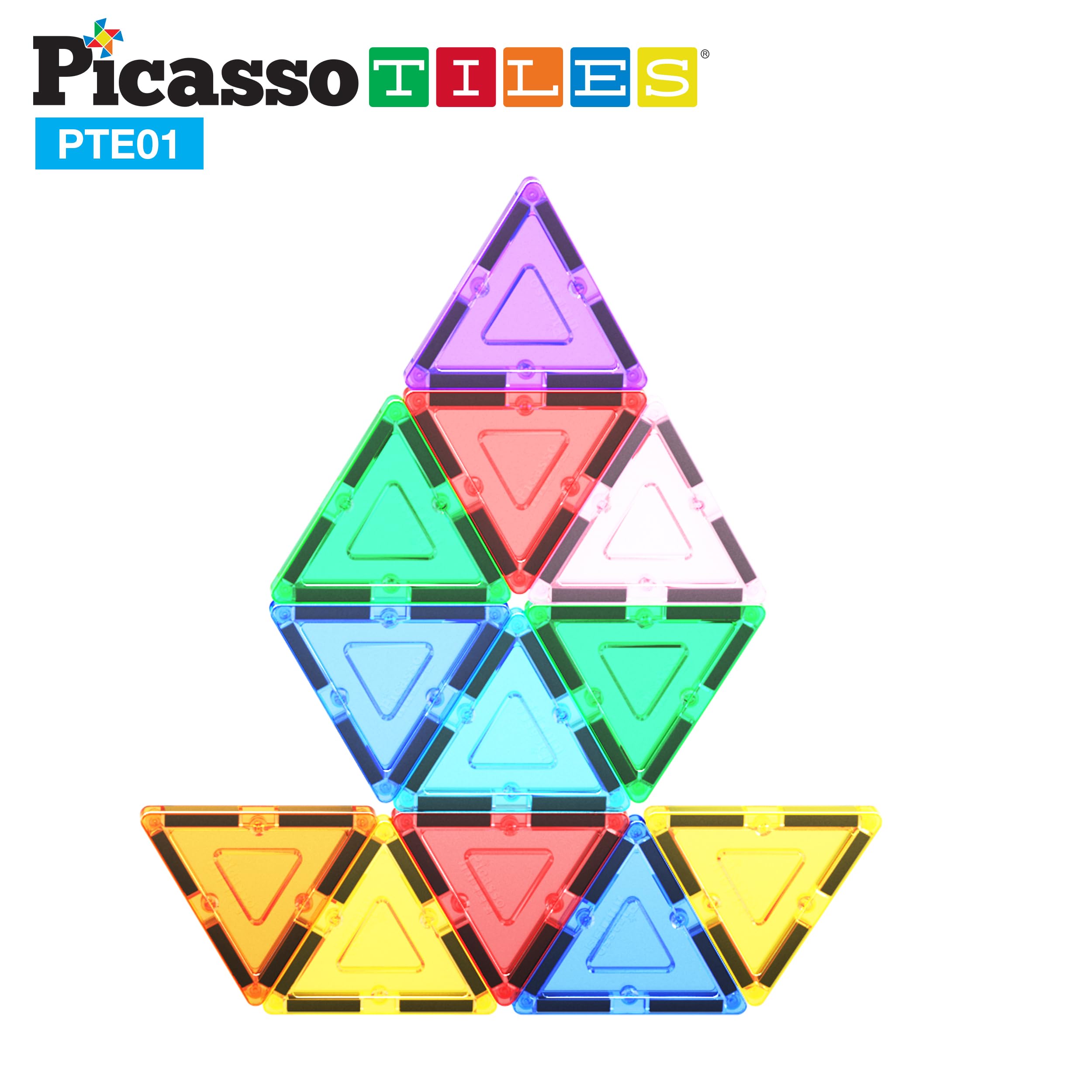 PicassoTiles triangle tile compatibility with full sets for scalable STEM fun.