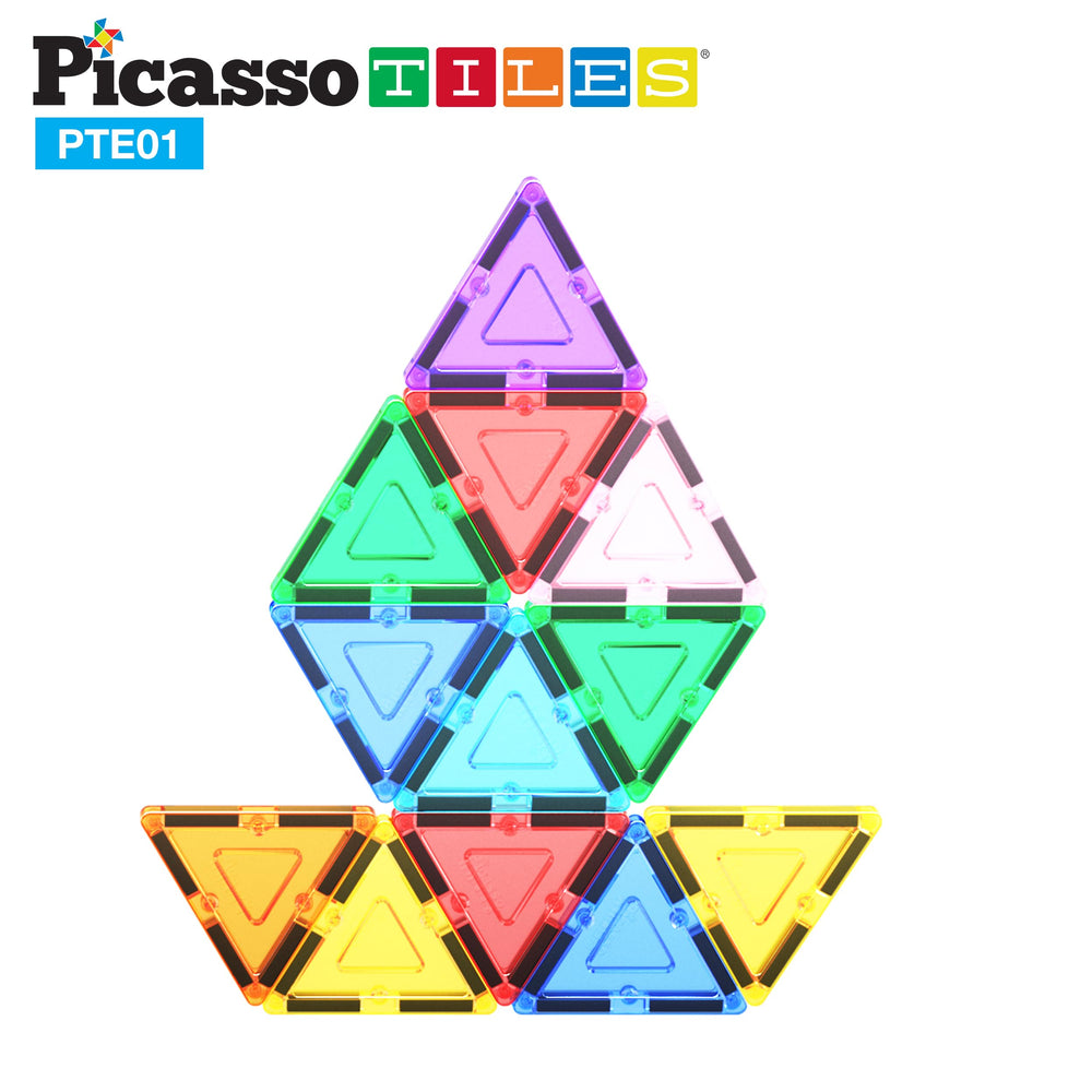 PicassoTiles triangle tile compatibility with full sets for scalable STEM fun.