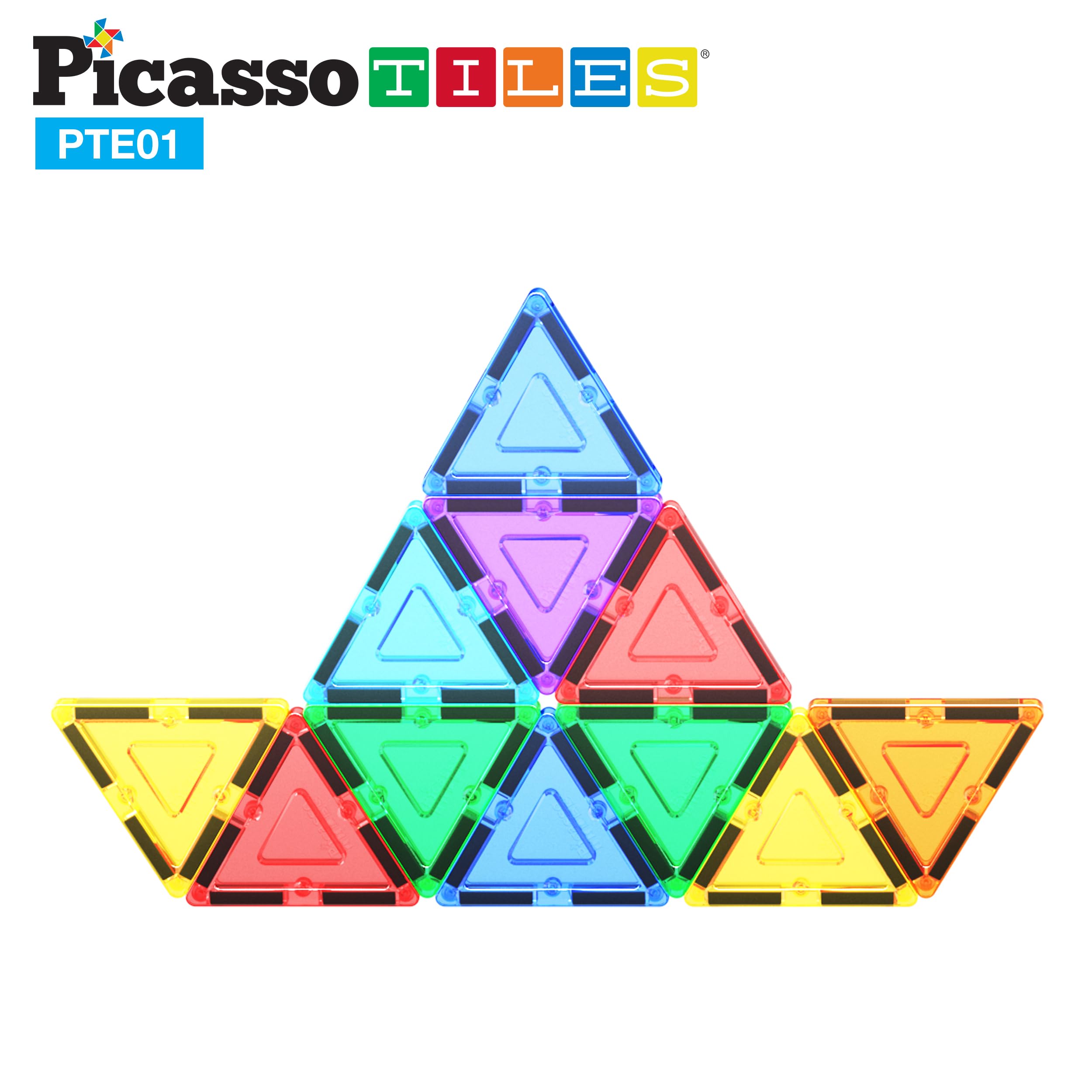 PicassoTiles triangle tile educational use in hands-on geometry exploration.