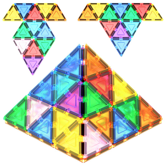 PicassoTiles triangle tiles front view showing magnets enabling open-ended play.