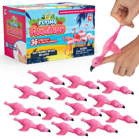 PICK A TOY Flamingo Flicker Toy showing safe, stretchy flying fun for kids