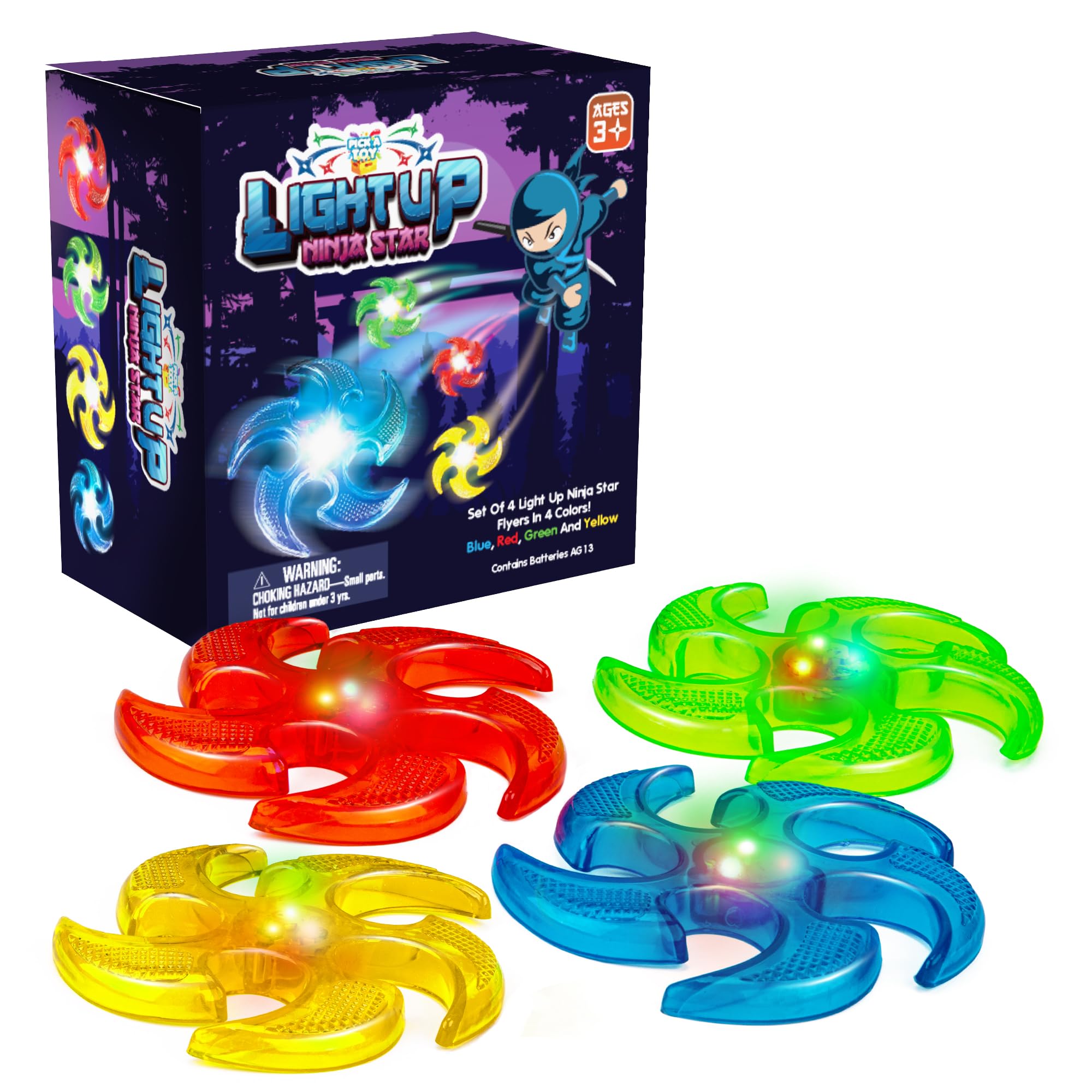 PICK A TOY light-up ninja flyers set with four glowing stars for nighttime play.