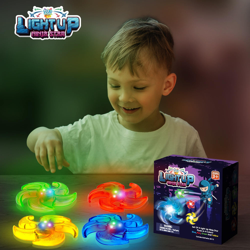 PICK A TOY yellow ninja star flyer for daytime and evening games.