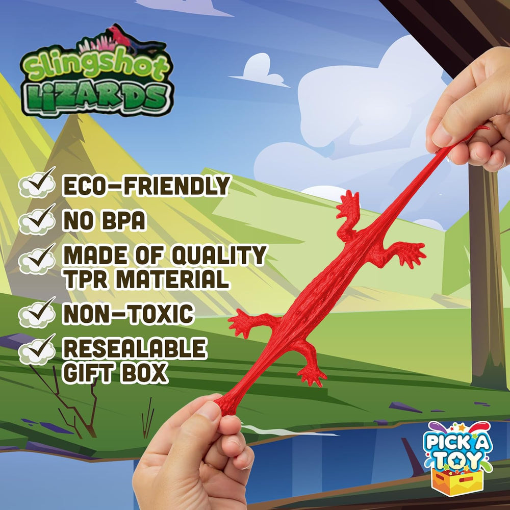 PICK A TOY sticky gecko mid-launch demonstrates slingshot action