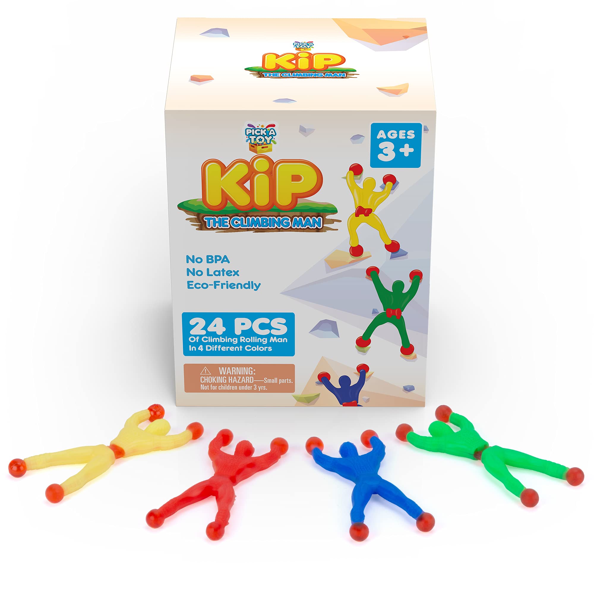 PICK A TOY sticky man close-up shows flexible limbs for safe wall crawling and tactile fun.