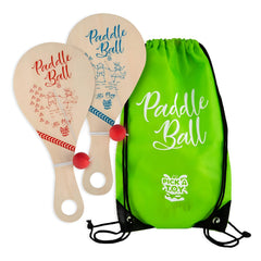 PICK A TOY wooden paddle ball with blue paddle enhances hand-eye coordination during play.