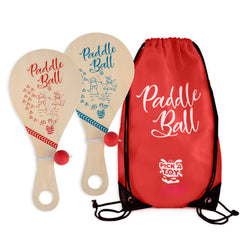 PICK A TOY wooden paddle ball set 2 in blue and red paddles for active play
