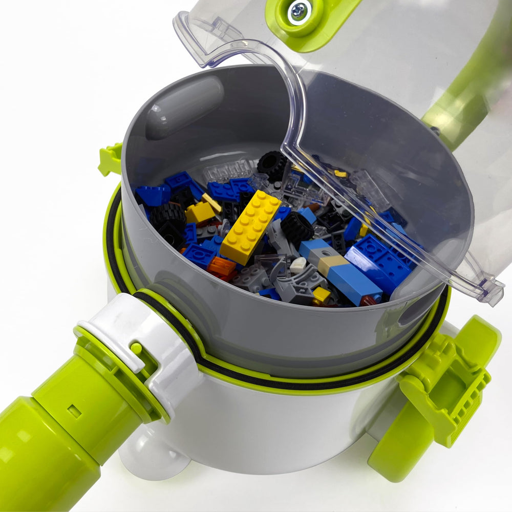 Pick Up Bricks safe for kids 4+ during pretend-cleanup fun