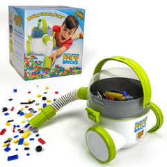 Pick Up Bricks toy vacuum cleaner in action tidies up bricks after play